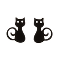 Pendientes minimalistas de silueta gato negro en acero inoxidable pulido - Negro Mate