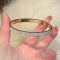 Elegant gold-plated titanium steel bracelet featuring triple-row sparkling zircons - Three Row Rhinestone Starry Sky Style / Gold