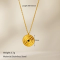 Detailed view of gold stainless steel necklace with clover natural stone pendant details - Round Pendant