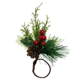 Christmas napkin ring with red berries, pine needles and natural cones on vine ring - CH-01/Berry Pine Needle Cone Style