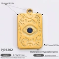 Waterproof gold evil eye pendant in stainless steel with blue stone and size specs - Gold Rectangular Evil Eye Style (PJ91202)