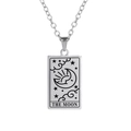 Silver stainless steel tarot card necklace with the Moon design on a rectangular pendant - Moon / Steel