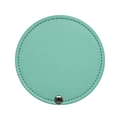 Minimalist round mint green PU leather pocket mirror with textured finish and silver rivet - Light Blue