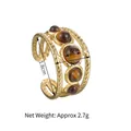 Adjustable golden multi-layer ring with five gradient brown gemstones in stainless steel - Multi-Layer Gold Tiger Eye