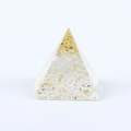 Orgone energy pyramid with gold foil and white crystal gravel in clear resin - White Crystal