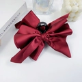 French vintage wine red satin bow hair claw clip on a minimalist white table - Large Bow Claw Clip / Burgundy
