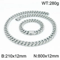 Ensemble collier et bracelet gourmette en acier inoxydable argenté avec dimensions - Ensemble Couleur Argent 12mm (KS141850-Z)