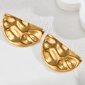 Golden semi-circular D-shaped earrings with hammered metal texture for women - Semi-Circle D-Shape Textured Style (E789)