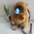 Brown plush Capybara backpack for children featuring a large blue nose and woven straps - Runny Nose Capybara Backpack / 30cm