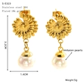 Detailed specs of gold flower earrings with pearls, 304 stainless steel and 18K plating - Elegant Flower Style (S-E323)