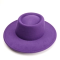 Detail view of deep purple wool felt jazz hat showing wide brim and top texture - 57cm / Purple