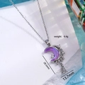 Titanium steel moon pendant necklace with purple iridescent stone and white zircon - Silver/Purple