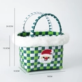 Christmas gift basket with Santa Claus embroidery and green checkered pattern 24.5cm - Christmas Basket - Green