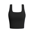 Sleeveless black ribbed seamless yoga crop top with square neckline for women - S / Tops / Black