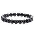Polished 8mm black stone bead elastic bracelet with a glossy obsidian-style finish - Polished Black Agate