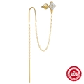 Elegant S925 sterling silver flower tassel ear threader with white zircon stones - Four-leaf Flower Ear Line - Gold - Single / 925 Silver