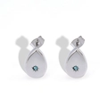 Silver teardrop stud earrings with white inlay and blue gemstone center detail - Teardrop (599-06B) / Teardrop Earrings (Blue Rhinestone - Steel Color)