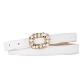 Cintura sottile bianca da donna con fibbia dorata decorata con perle e strass - Bianco