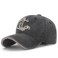 Faded charcoal washed baseball cap with embroidered anchor emblem and curved visor - Black
