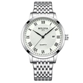 Klassiek herenhorloge met zilveren stalen band, witte wijzerplaat en Romeinse cijfers - Zilver Roestvrij Staal Witte Wijzerplaat