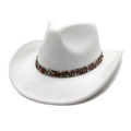 Détail d'un chapeau en feutre blanc avec ruban tressé bohème et décor œil de protection - M(56-58cm) / Blanc
