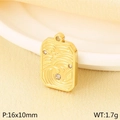 Gold rectangular pendant with wave texture and three small cubic zirconia stones - Rectangular Wave Style (KLJ10933-ZLA)