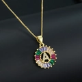 Golden halo necklace with colorful zircon stones and micro-pave letter A pendant - Gold Plated Rainbow Zirconia Letter A