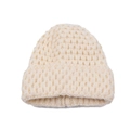 Winter chunky knit beanie for kids with warm pineapple texture and turn-up cuff - White