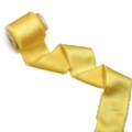 Frayed edge satin ribbon in bright yellow wound on a wooden spool for decoration - 4CM X5 Yards (Without Wood Spool) / Bright Yellow