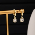 Elegant 18K gold-plated drop earrings featuring a sparkling rectangular zircon pendant - Square