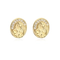 Orecchini a perno ovali placcati oro 18K con micro pavé di pietre in zirconia cubica - 41923-Rilievo della Vergine Ovale