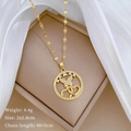 Detail of gold necklace with butterfly heart pendant and dimensions 40cm plus 5cm chain - Butterfly Heart Round Pendant (C433)