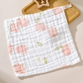 Soft 6-layer cotton baby muslin face towel with pink peach print and 30x30cm wash label - Peach