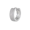 Silver huggie earrings with three rows of micro-pave cubic zirconia on white background - Three-Row Pave/Wide / Silver