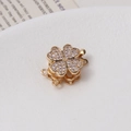 Detailed view of gold clover connector clasp with white cubic zirconia for DIY jewelry - 02# 14K Gold Double Row (15*19mm)
