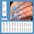 Blaue Ombre-Sargnägel zum Aufkleben mit Koi-Motiven und Blumenmuster im Set - Pfirsichblüte Koi (Kleber-Stil)