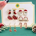 Christmas theme earring set with 6 pairs of Santa Snowman and tree studs on a card - Christmas Stocking and Hot Drink Style (10957)