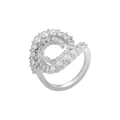 Macro shot of silver wave ring featuring sparkling clear cubic zirconia accents - VJ668 White Gold