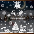 Stickers de Noël blancs pour fenêtres avec Père Noël, traîneau et flocons de neige - Ensemble de 5 (Silhouettes Blanches/Traîneau Père Noël/Village/Sapin)