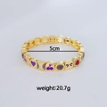Goudkleurige hiphop elastische armband met hartvormige bedels en paarse zirconia - Paarse Kers Hart
