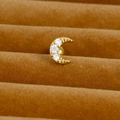 Golden crescent moon stud earring featuring three sparkling clear cubic zirconia stones - Gold (Three Stone Moon Y20412-6)