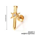 Gold stainless steel sword stud earring with round clear zircon for women - Gold Zirconia Dagger