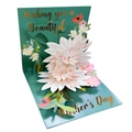 3D Mother's Day popup card with pink flowers, green base and gold foil text - Mother's Day Card