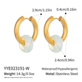 Detail of 18K gold-plated stainless steel hoop earrings with size 2.9cm and white beads - Creamy White Opal Style (YYE023191-W)