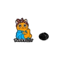 Orange cat enamel pin wearing a red polka dot scarf and blue shirt with PURRRSIST text - Orange Cat Purrrsist Style (CZ0797-4)