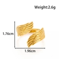Gold stainless steel angel wing open ring with brushed metal texture and 2.6g weight - Angel Wing Style / Gold