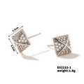 Detailed close-up of square pyramid stud earrings with cubic zirconia and 0.9cm dimensions - Silver (E02233-1)
