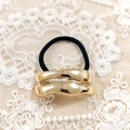 Minimalist gold wavy alloy hair cuff with black elastic tie on lace background - Gold Hollow Double Bar
