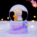 Purple fairytale crystal ball music box with girl and reindeer figure on a lucky base - 2426 Purple Base / Large Size 100+ Spins + Snow + Colored Lights + Music