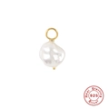 Irregular white pearl pendant with golden 925 sterling silver hoop earring charm - Floral & Stripe